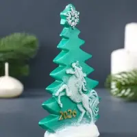 Свеча фигурная "Ёлка с барельефом" 7,5х4х12,5 см, цв. зелёный