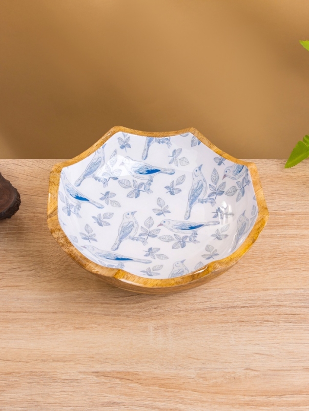 Салатник "Синие птицы" дерево манго 20х20х8 см