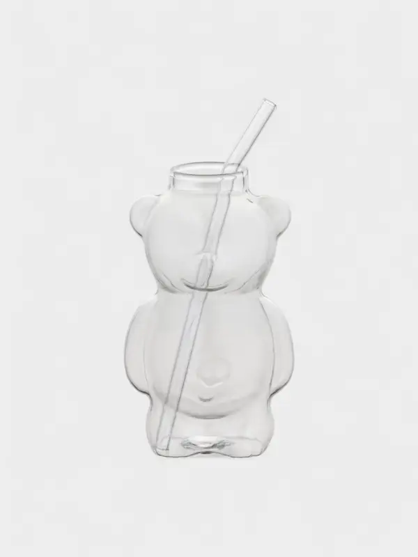 Стакан стеклянный с трубочкой "ToyBear", 9х14 см