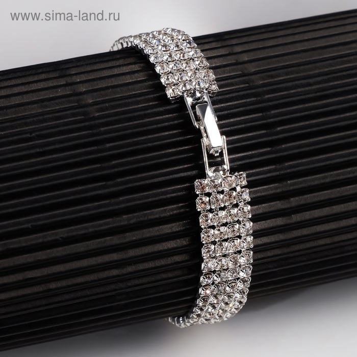 Браслет со стразами &laquo;Сияй&raquo; четыре ряда, цвет белый в серебре, 18 см