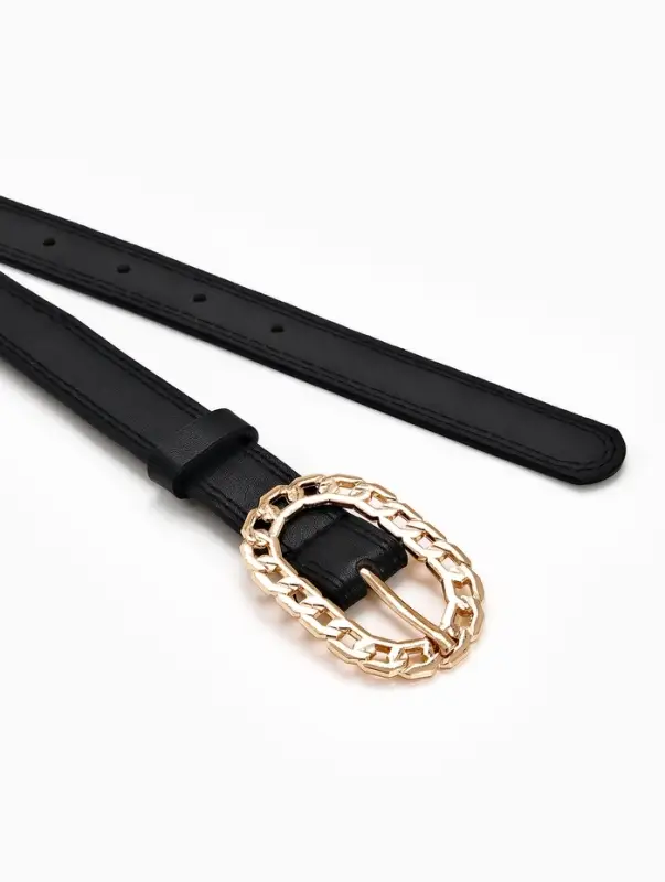 Ремень жен 04-01-01-01, Июнь2503, 2,5*0,3*110 см, без винта, пряж золото, 1 прокол, черный   1090312