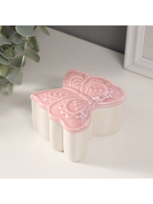 Шкатулка керамика "Бобочка фигурная" розовый перламутр 7,3х7,3х4,5 см