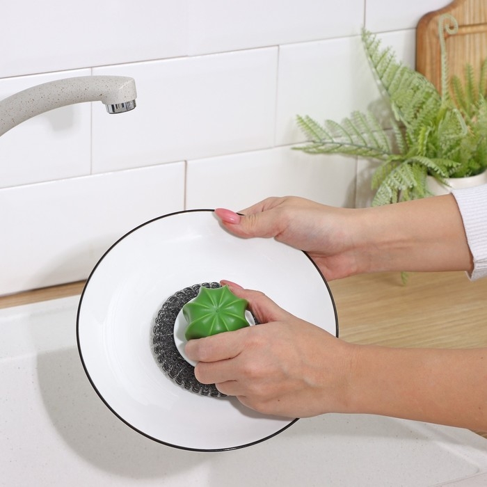 Щётка для мытья посуды Доляна &laquo;Кактус&raquo;, металлическая губка, d=8 см