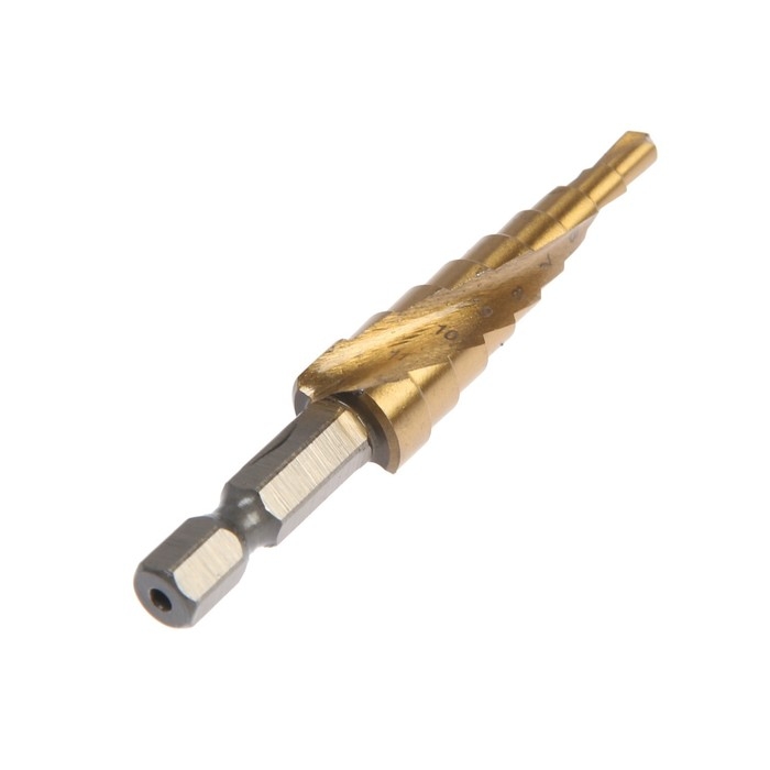 Сверло ступенчатое ТУНДРА ПРОФИ, HSS, TiN, спиральный профиль, шестигран. хвостовик, 4-12 мм