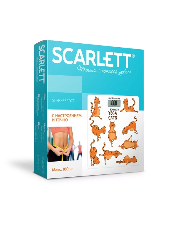 Весы напольные электронные SC-BS33E077, йога коты