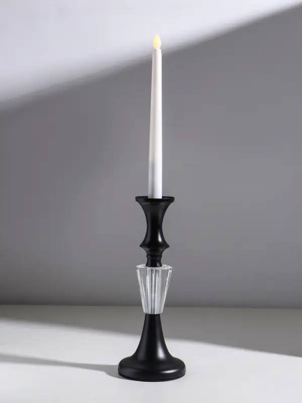Подсвечник стекло, металл на 1 свечу "Кристалл. Классика" чёрный d=5 см 9,5х9,5х24 см