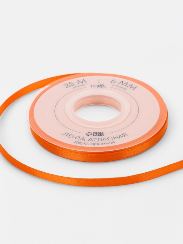 Лента атласная двухсторонняя №751 6мм*25&plusmn;1м ярко-оранжевый TR
