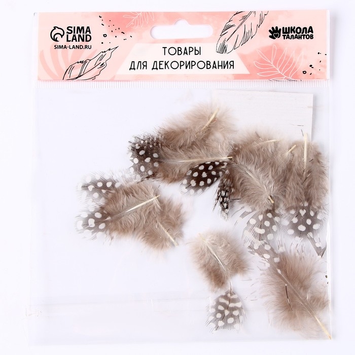 Набор перьев для декора 10 шт., размер 1 шт: 5 &times; 2 см, цвет коричневый с белым