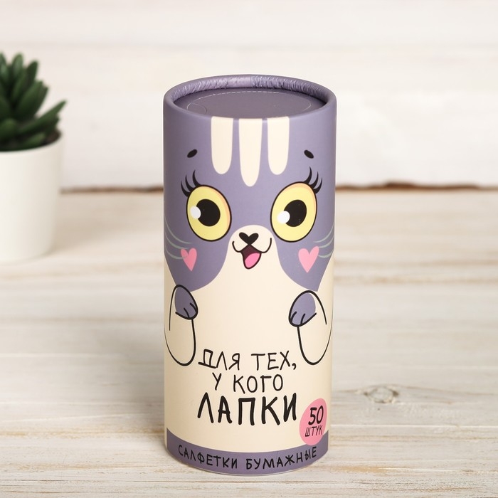 Салфетки бумажные в тубусе &laquo;Для тех, у кого лапки&raquo;, 50 шт, двухслойные