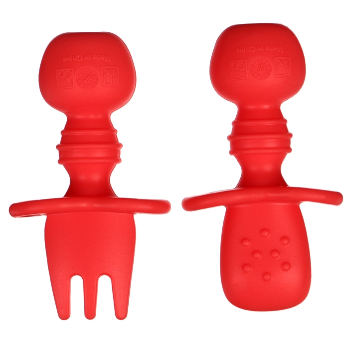 Набор детских столовых приборов, вилка, ложка, цвет красный