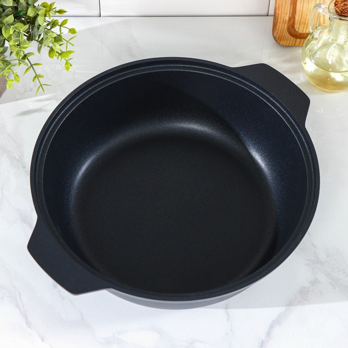 Жаровня &laquo;Традиция&raquo;, 3 л, d=29 см, h=8,5 см, алюминиевая крышка, антипригарное покрытие, цвет чёрный