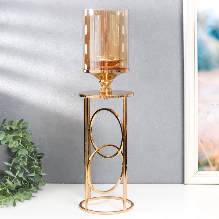 Подсвечник металл, стекло на 1 свечу "Хемена" d-5 см, золото 12х12х42,5 см