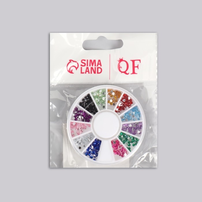 Стразы для декора ногтей, 12 ячеек, 2 мм, разноцветные