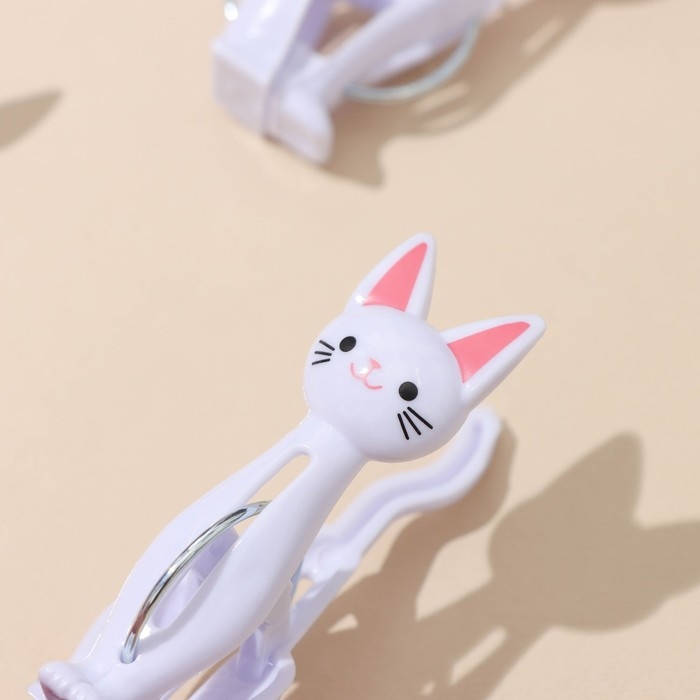 Прищепки бельевые &laquo;Коты&raquo;, 7 см, 4 шт, цвет белый