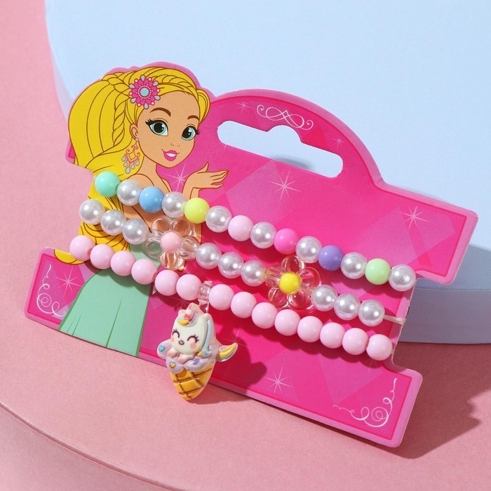 Набор детских браслетов &laquo;Выбражулька&raquo; трио, единорог с пирожным, цветные