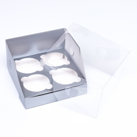 Коробка для 4 капкейков 16 х 16 х 10 , Серебро
