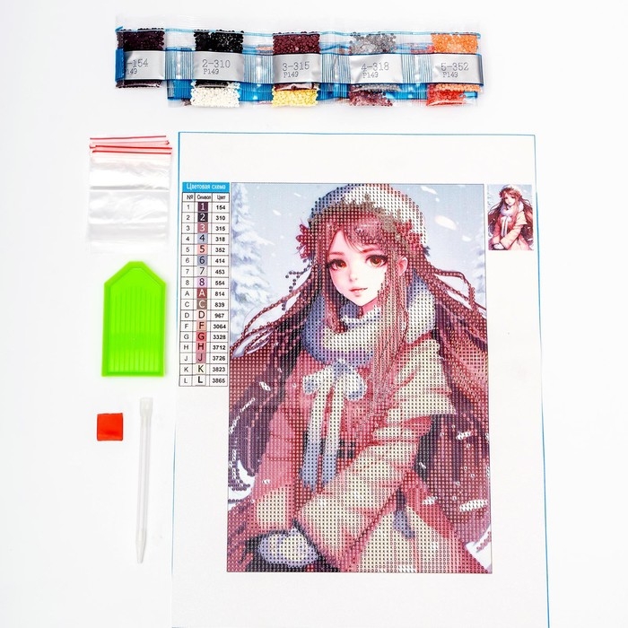Новогодняя алмазная мозаика с частичным заполнением на холсте &laquo;Новый год. Снежная красавица&raquo;, 20 х 30 см