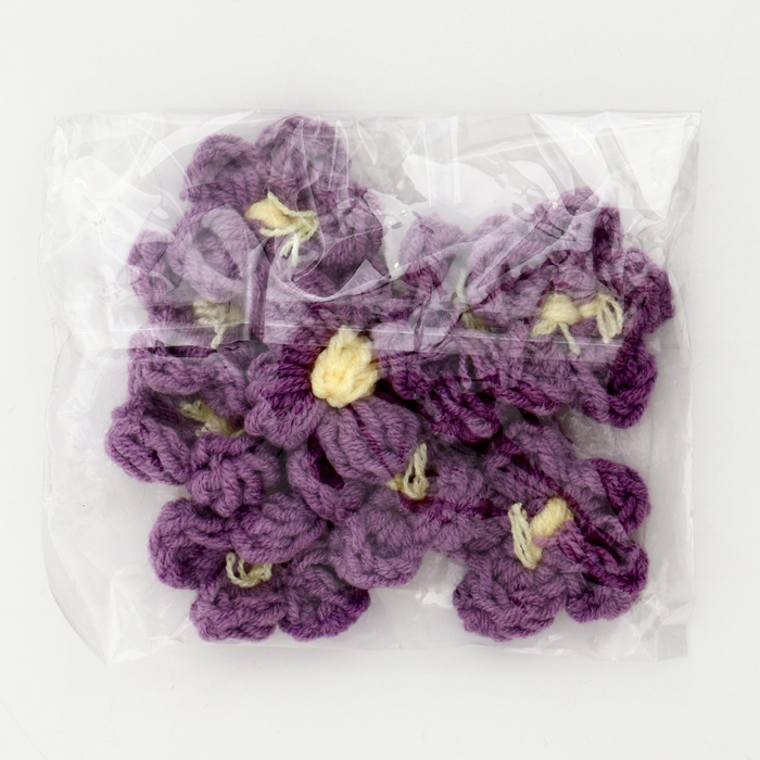 Цветок вязаный, набор 10 шт., размер 1 шт., 4 &times; 1,5 см, цвет фиолетовый