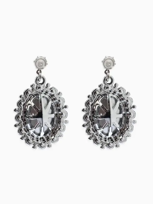 Серьги со стразами "Овал грань", цвет белый в серебре