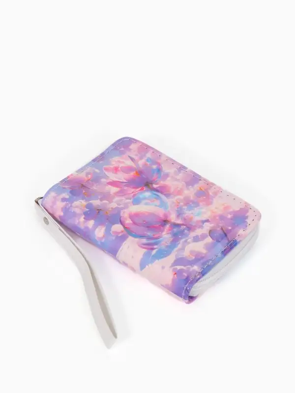 Кошелек жен 07-01-01 Июнь2535 цветы, 12*1,5*9 см, 2 отд+отд/молн, д/карт, сиреневый