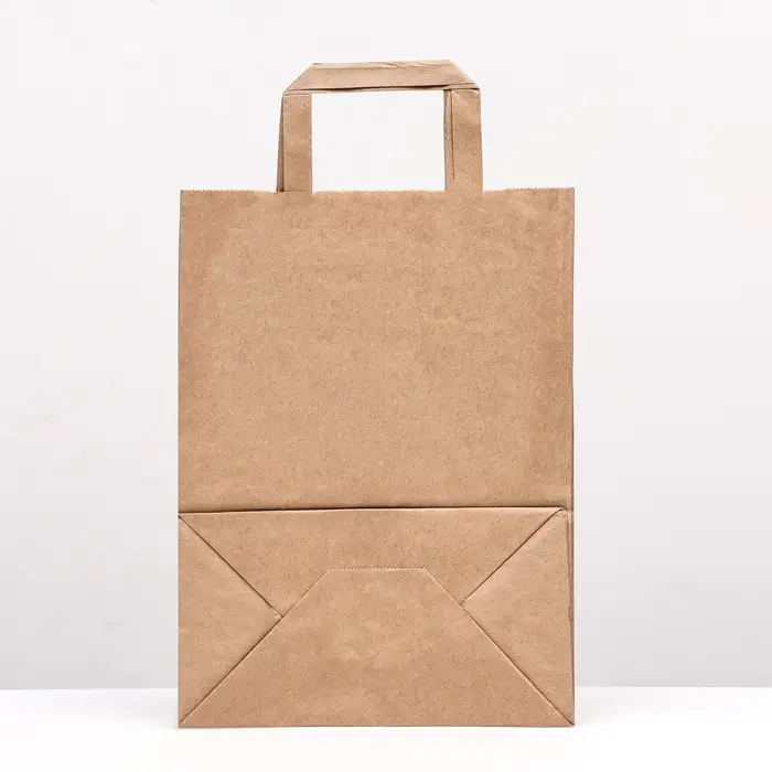 Пакет крафт без печати 22 х 12 х 25 см, плоская ручка