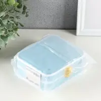 Шкатулка пластик, кожзам для украшений 6 ячеек, 10 полос, голубая 13,5х11,5х5,5 см