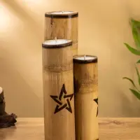 Свеча в бамбуке двойная &laquo;Звезда&raquo;, 13&times;14&times;30 см, 100 мл, бежевая