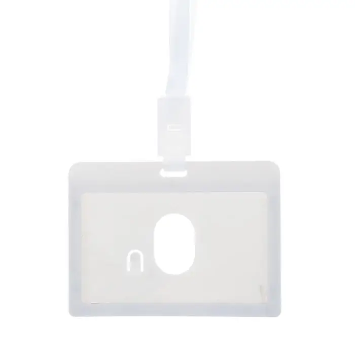 Бейдж - карман горизонтальный, внешний размер 100&times;74 мм, внутренний размер 90&times;54 мм, светло-серый, с лентой, жёсткокаркасный