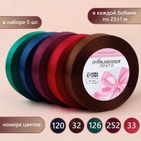Набор атласных лент &laquo;Вечерние огни&raquo;, 5 шт, размер 1 ленты: 20 мм &times; 23 &plusmn; 1 м