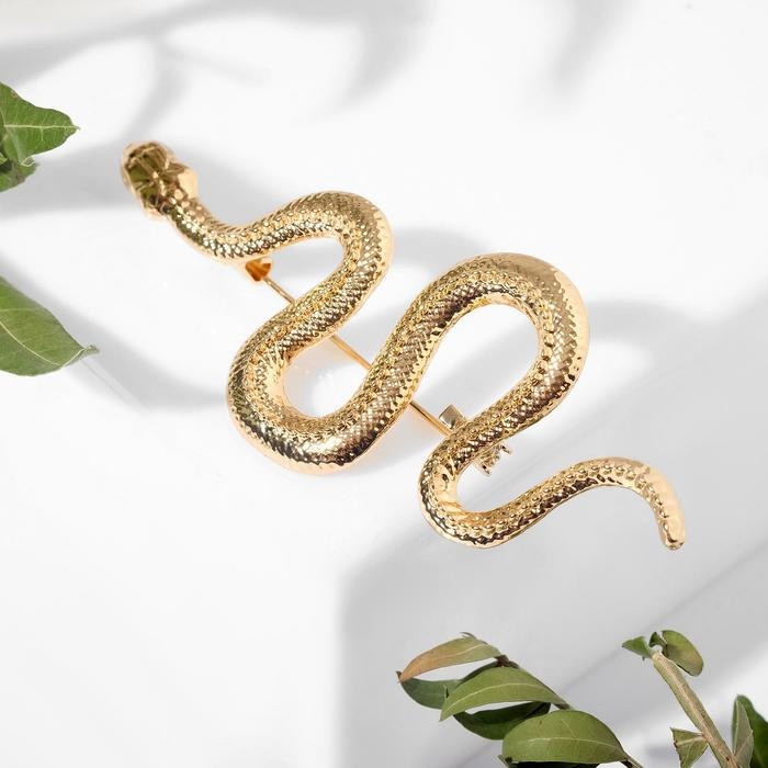 Брошь &laquo;Змея&raquo; извилистая, цвет золото