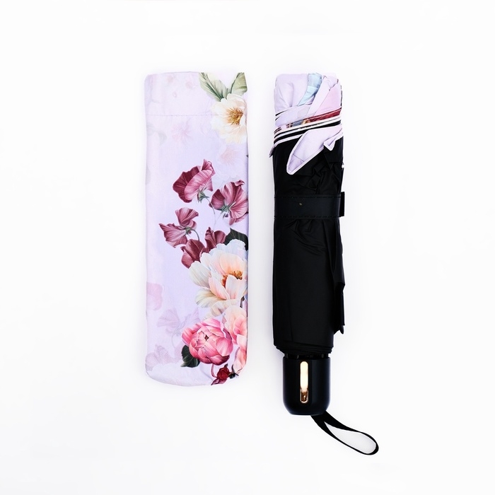 Зонт механический &laquo;Пионы&raquo;, эпонж, 4 сложения, 10 спиц, R = 53/60 см, D = 120 см, цвет МИКС