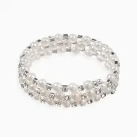 Браслет с жемчугом &laquo;Пружинка&raquo; стразинки, шар № 6, цвет белый в серебре, диаметр бр.6 см