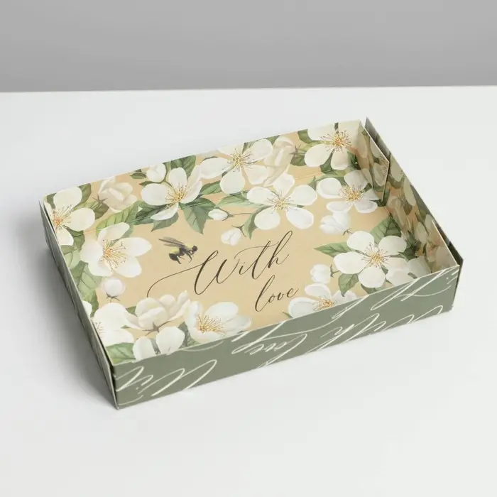 Кондитерская упаковка, коробка для макарун с PVC крышкой, With love, 18 х 12 х 3.5 см
