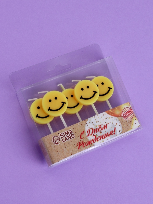 Свечи для торта "Смайл", 5 шт, желтые