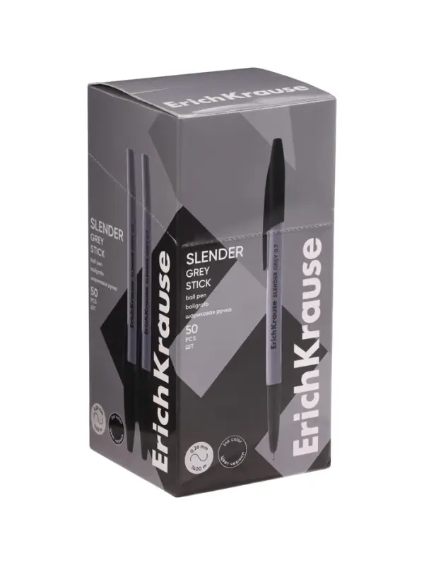 Ручка шариковая ErichKrause Slender Stick Grey, Super Glide, 0.7 мм, чёрная