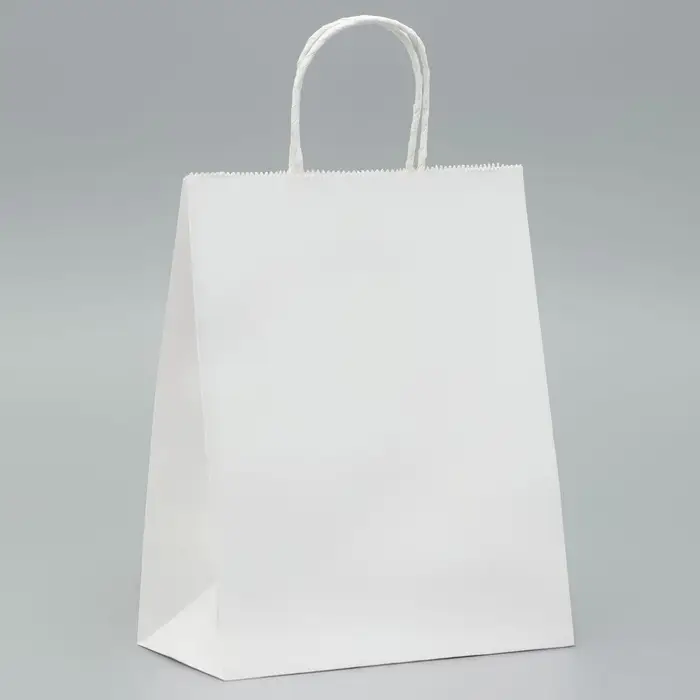 Пакет крафт без печати, белый, круглая ручка 22&times;12&times;28 см