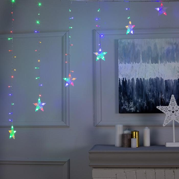 Гирлянда &laquo;Бахрома-арка&raquo; 2.5 &times; 1.2 м с насадками &laquo;Звёзды&raquo;, IP20, прозрачная нить, 136 LED, свечение мульти, 8 режимов, 220 В