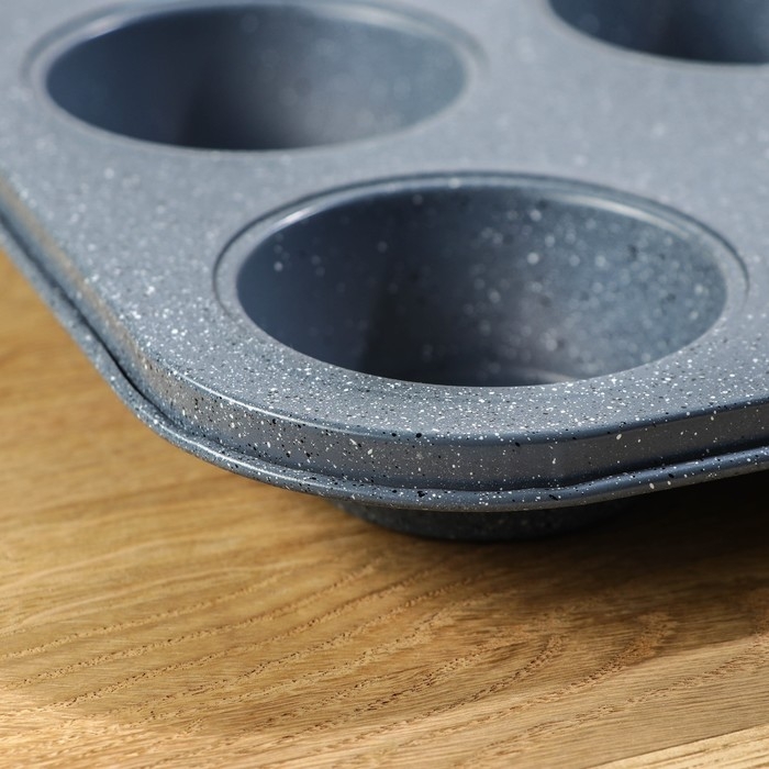 Форма для выпечки Доляна &laquo;Мрамор&raquo;, 35&times;27 см, 12 ячеек, антипригарное покрытие, цвет серый