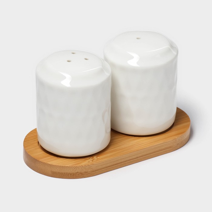 Набор фарфоровый для специй на деревянной подставке BellaTenero &laquo;Герда&raquo;, 2 предмета: солонка 85 мл, перечница 85 мл, цвет белый