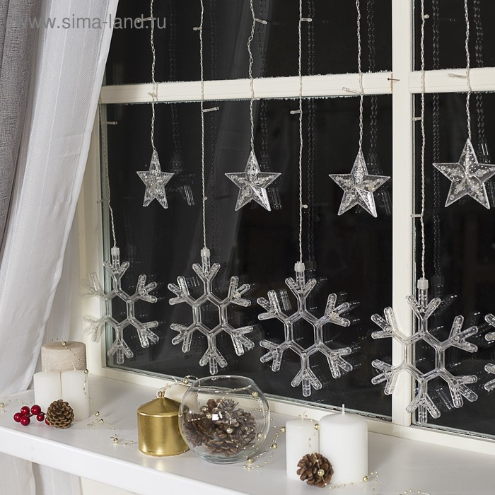 Гирлянда &laquo;Бахрома&raquo; 2.4 &times; 0.9 м с насадками &laquo;Снежинки&raquo;, IP20, прозрачная нить, 150 LED, свечение мульти, 8 режимов, 220 В