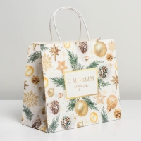 Пакет подарочный новогодний крафтовый &laquo;Сказочный праздник&raquo;, 25 х 22 х 12 см, Новый год