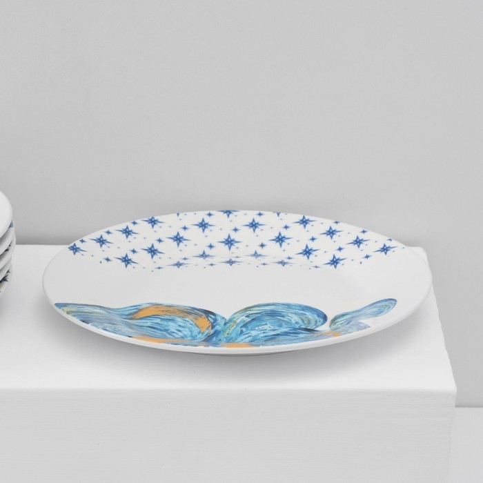 Набор тарелок фарфоровых Доляна &laquo;Звёздная ночь&raquo;, 18 предметов: 6 тарелок d=20 см, 6 тарелок d=25 см, 6 тарелок глубоких 340 мл