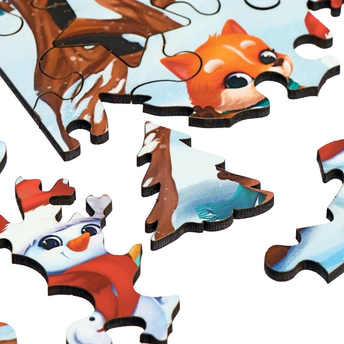 Деревянный пазл фигурный &laquo;Новый год! Новогодние забавы&raquo;