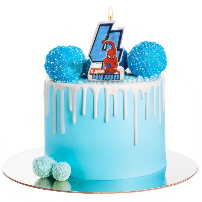 Свеча в торт цифра 4 "С Днем рождения", Человек-паук, 8,5&times;5 см