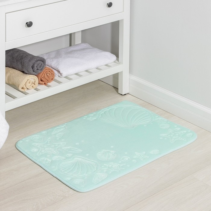 Коврик для ванной Доляна &laquo;Морское дно&raquo;, 50&times;70 см, цвет бирюзовый