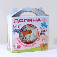 Набор детской посуды из керамики Доляна &laquo;Лисёнок&raquo;, 3 предмета: кружка 230 мл, миска 400 мл, тарелка d=18 см