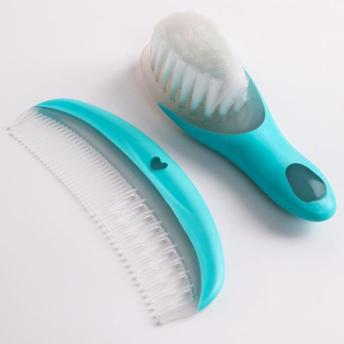 Набор для ухода за волосами &laquo;Мишка Принц&raquo;, расческа и щетка, цвет бирюзовый