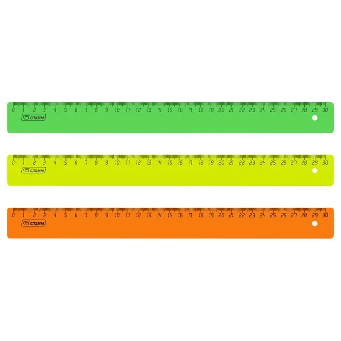 Линейка 30 см Стамм Neon, пластиковая, непрозрачная, неоновые цвета, европодвес, микс (цена за 1 шт.)