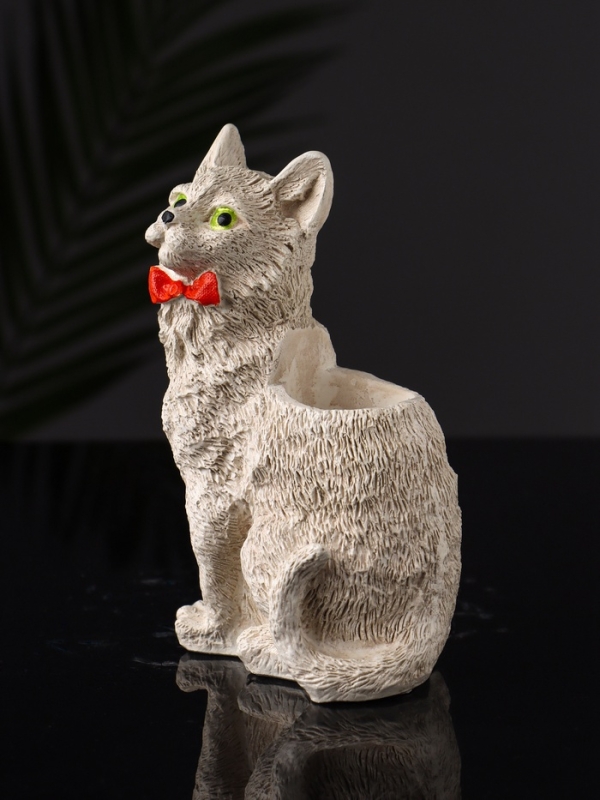 Подставка для мелочей "Кот с бантом" 14х9х7 см, бежевый