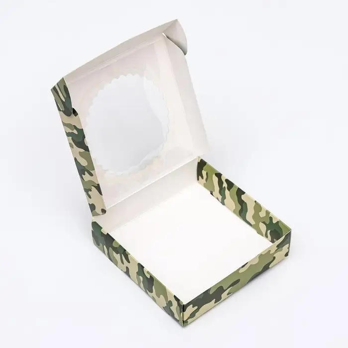 Коробка сборная с окном, &laquo;Камуфляж&raquo;, 11.5&times;11.5&times;3 см